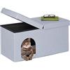 Relaxdays Cassapanca con Cuccia per Gatti e Cani Piccoli, Panca con Tana per Animali, HLP 38,5 x 74,5 x 37 cm, Grigio