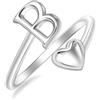 SILBERTALE Anello a forma di cuore in argento Sterling 925, con lettera, misura regolabile da 50 a 58, iniziale A-Z, gioiello alla moda, con confezione regalo, Verstellbarer Größe 50 bis 58
