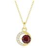 COAI Collana da Donna Catenina Argento 925 Placcato Oro 14k con Ciondolo di Granato e Diamanti di Zirconia Cubica, Collana Granato Donna Ciondolo Luna Crescente