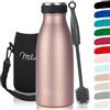 Milu - Thermo in acciaio inox da 350/500/750/1000ml/1,5L borraccia termica, a prova di perdite, a doppia parete, adatta per bevande gassate, con spazzola per la pulizia (Oro rosa, 350ml)