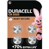 Duracell Batterie a moneta al litio 2025 da 3 V (confezione da 4) - Fino al 70% di extra durata - Tecnologia Baby Secure - Pila per chiavi auto, orologi fitness, occhiali 3D