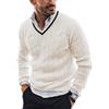VaiKanhai Maglione da uomo con scollo a V, maglia fine, motivo a treccia, imbottita, vintage, caldo, invernale, da uomo, alla moda, per uomo, bianco, M