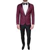 FB CLASS Abito Completo Uomo Sartoriale Bordeaux Nero Vestito Raso Elegante Cerimonia (46)