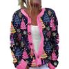 Generic Maglione Donna Natale Invernale Elegante Cardigan Maglia a Manica Lunga con Pulsante Leggero Maglioni di Natalizia Babbo con Albero di Natale Stampa Moda Maglie per Festa Top Maglioncino Maglieria