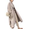 Fjnbbiot Elegante Cappotto di Lana Donne Cardigan Addensare Autunno Inverno Misto Cappotti Cintura Cappotto Lungo, Beige, M