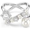 Swarovski Matrix Anello Cocktail, Gioiello Versatile con Zirconia e Crystal Pearl Bianchi, Pietre Scintillanti a Taglio Round, Design Aperto, Placcatura in Tonalità Rodio, Taglia 50