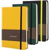 TUNJILOOL Set 3 Taccuini A6 - Copertine Rigide Nero/Giallo/Verde, 192 Pagine 100GSM (Puntinato, Quadrettato, Bianco), Fascia Elastica e Tasca per Scrittura, Schizzi