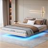 Belupai Letto matrimoniale 160x200 imbottito con sollevatore idraulico, luci LED, beige