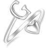 SILBERTALE Anelli iniziali in argento Sterling 925 A-Z per donne, anello a cuore regolabile, impilabile, per promessa, anelli pollice, gioielli alla moda con confezione regalo, Verstellbarer Größe 50