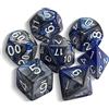 QMAY DND Dice - Set di 7 dadi poliedrici per Dungeon e Dragons MTG RPG D&D D20, D12, D10, D%, D8, D6, D4 (blu scuro e argento)