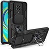 PANXIYUE Cover Xiaomi Redmi Note 9S,Custodia con Scorrevole Fotocamera Proteggi Hard PC Back Cover e TPU Bumper Antiurto Case con 360°Rotante Anello Supporto Cover per Xiaomi Redmi Note 9S/Note 9 Pro,Nero