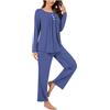 Generico Pigiama Donne Invernale Curvy Leggero con Girocollo Pigiami Donna Invernali Caldo Cotone Moda Pigiama 2 Pezzi Sciolto Casual Morbido e Confortevole Maglia Lunga Pantaloni Pigiama Set Casa