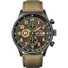 AVI-8 Mens 42mm Hawker Hurricane Classic Chronograph Dark Earth Japanese Quartz Pilot Watch with Leather Strap AV-4011-0E