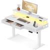 OffiGo Scrivania Regolabile in Altezza con Cassetti, 120cm Scrivania Elettrica con Supporto per Monitor, Scrivania Gaming con Prese e Luce LED, Standing Desk, Bianco
