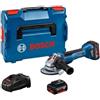 Bosch Professional 18V System Smerigliatrice angolare a batteria GWS 18V-10 P (incl. 2 batt.GBA 18V 5.0Ah, GAL 1880 CV, impugn.suppl.,cuffia di prot.,dado serr.rapido, flangia di montaggio, L-BOXX)