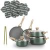 KASANOVA Batteria pentole Cooking Therapy, Set pentole induzione e padelle antiaderenti con paletta, Set cucina completo con scritta al laser e manici effetto legno (12)