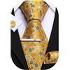 Barry.Wang Set di cravatte da uomo con motivo floreale, gemelli quadrati da taschino, clip classica da uomo, in seta, set da 4 pezzi, per feste di nozze e, Fiore blu e bianco., Taglia unica