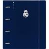 safta Real Madrid 1ª attrezzatura 24/25 - Carpeblock con 4 anelli da 35 mm, con ricambio, con 100 fogli A4, ideale per bambini di diverse età, comodo e versatile, 27 x 4 x 32 cm, bianco/grigio,