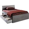 Composad | Letto Piazza e Mezza della Linea MIPIACE con 2 Cassetti Contenitori e 1 vano, Letto Contenitore, Dimensioni (LxAxP) 126,5x87x211,8 cm, Colore Cemento e Bianco Laccato, Made in Italy