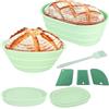 RUNQIN OUTDOOR 2Pcs Cestino Lievitazione Pane Pieghevoli, 22cm Rotondo & 26cm Ovale Cestini Fermentazione Pane Silicone, Ciotola Cesto Pan Banneton Cuocere Pane avec 3 Spatules et 1 Pinceau, Facile Pulire Conservare