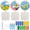 Allazone 3 Pz Punch Needle Kit Completo per Ricamo, Ricamo Starter Kit con Motivo de Fiori e Lstruzioni, Set da Ricamo per Principianti e Adulti