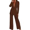ELizoop Abito Donna Business A Maniche Lunghe, Abiti Lunghi Solidi Eleganti Con Blazer, Set Di Pantaloni Casual A Gamba Larga Top Da Donna Per Ufficio (Marrone,M)