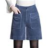 Lazutom Pantaloncini casual da donna in velluto a coste con vita alta elastica pantaloni corti in velluto a coste con tasche, Blu, 46