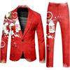 Generic Completo natalizio da uomo, 2 pezzi, giubbotti natalizi da uomo, cappotti, pantaloni, set da smoking con stampa di Babbo Natale, fiocco di neve, abito natalizio da uomo, giacca per cena, ballo di fine