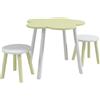 ZONEKIZ Set Tavolo e Sedie per Bambini con Design a Fiori, 1 Tavolino e 2 Sedie per Bambini 2-5 Anni in MDF e Legno di Pino, Giallo e Bianco