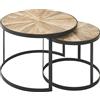 FineBuy Tavolini da Soggiorno Legno Massello Metallo Tavoli per Salotto Marrone | Set di Tavolino Basso Industrial | Tavolinetti da caffè Rotondi