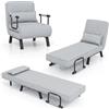 RELAX4LIFE 2 in 1 Poltrona Letto singolo, Poltroncina Pieghevole con Schienale Regolabile in 5 Posizioni, Poltrona Reclinabile con Cuscino e Braccioli per Camera da Letto (Grigio Chiaro)