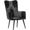 vidaXL Poltrona Wingback Nera e Grigia in Vera Pelle