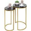 Mendler Set 2X tavolini Eleganti da Salotto HWC-K46 Effetto Marmo Nero Oro