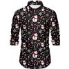 HarnyLoom Camicia Natalizia da Uomo Brutta Divertente Manica Lunga Abbottonata Pupazzo di Neve Elfo Babbo Natale Renna Stampa Hawaiana Mascherata (Nero, 2XL)