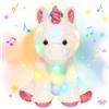 Hopearl Peluche musicale a LED con unicorno, con regolazione del volume, per bambini e bambine, bianco, 33 cm