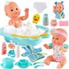 LINFUN KIDS 2 in1 Set di Accessori per Bambole Realistici Giocattoli per Neonato con Vestiti, Vasca da Bagno, Set da Bagno e Pappa per Bambola Bambole Gioco di Ruolo per Bambini 3 4 5 Anni