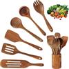 Lrocotanc Set Mestoli in Legno, 7 Pezzi Utensili Cucina in Teak - Include Spatola, Cucchiaio, Mestolo e Scolapasta - Adatto per Padelle Antiaderenti