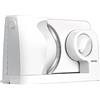 MPM MKR-05 Affettatrice Elettrica Pieghevole, Affettapane, Spessore di Taglio Regolabile fino a 15 mm, Protezione per le Dita, Disco di Taglio in Acciaio Inox 17 cm, 150W, Bianco