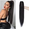 SEGO Coda Capelli Veri Extension Clip Pinza Coda di Cavallo Ponytail Naturale Remy Human Hair Lisci Umani Fascia Unica 40cm 105g - # Jet Nero