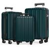SHOWKOO Set di Valigie Rigide 3 Pezzi 100% Policarbonato Bagaglio Leggero Espandibile Ultra Durevole Valigia Trolley da Viaggio con Serratura Approvata Dalla Tsa e 4 Ruote Doppie M+L+XL,Verde