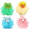 Amasawa 4 Pezzi Animale Bagno Doccia Spugna,Palla da Bagno con Peluche e Rete,Spugne da Bagno per Bambini in Mesh con Animali Domestici, Adatte per Accessori da Bagno per Bambini