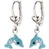 FIVE-D - Orecchini da bambina, a forma di delfino, in argento Sterling 925, con custodia e Argento, colore: Blu, cod. SL-kinderkristall157a
