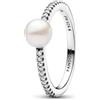 PANDORA Timeless Anello, in argento Sterling con perla coltivata d'acqua dolce trattata bianca e zirconia cubica trasparente, 50