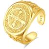 INFUSEU Anello San Benedetto, Argento Sterling 925 18K Oro Religioso Cattolico Cristiano Esorcismo Cavalieri Templari Medaglia Cristiana Croce Ordine Norcia Protezione Gioielli per Uomo Donna