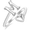 SILBERTALE Anello a forma di cuore in argento Sterling 925 con lettere, misura regolabile da 50 a 58, anello con iniziale A-Z, gioiello alla moda, con confezione regalo, Verstellbarer Größe 50 bis 58