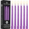 DECO EXPRESS Candele Lunghe Spirale, Set da 6 Candele Antigoccia Contorte, Lunga Durata, Non Profumato per Decorazione Casa, San Valentino, Festa della Mamma (Metallizzato Viola, Set da 6)