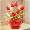 JHXLAMP Lampada touch a forma di fiore di girasole, lampada da tavolo senza fili ricaricabile, 3 colori, dimmerabile,regalo per la mamma per San Valentino, festa della mamma (Red Tulip)