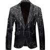 YOSUWOAI Giacca da festa da uomo, lucida, con paillette, stampa 3D, con brillantini, slim fit, un bottone, blazer anni '70, 80, discoteca, feste a tema, spettacolo, O nero., L