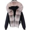 OFTBUY Cappotto Invernale da Donna in Vera Pelliccia di Volpe da Donna, Corto, Naturale, Collo in Pelliccia di Procione, Parka, Bomber Slim