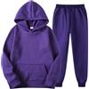 ZCXCsfp Tuta da uomo in pile tinta unita con cappuccio e pantaloni da jogging, set da 2 pezzi, per corsa, palestra, sport, stile casual, Viola-2, L